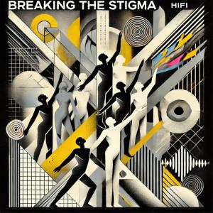 Abstract figures in dynamic poses with geometric patterns, symbolizing unity, creativity, and transformation. Bold black, HiFi Yellow, and white palette with neon accents.