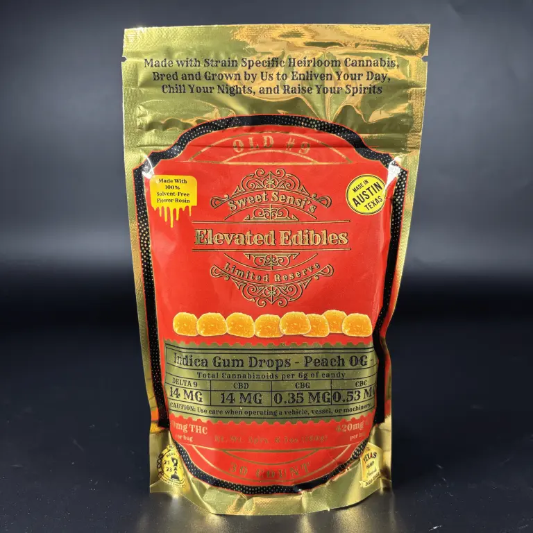 Peach OG Elevated Edibles Gum Drops  30ct (22mg/ea.) (Indica) THC gummies