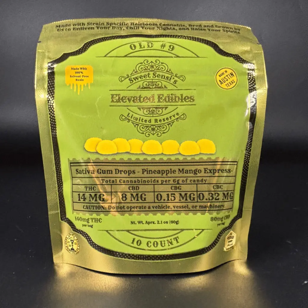 Pineapple Mango Express Delta 9 Gummies - 14mg, Sativa (10ct) THC edible