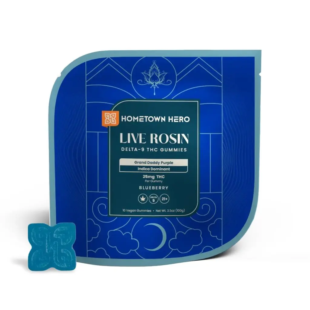 Blueberry GDP Live Rosin Delta 9 Gummies - 25mg, Indica (10ct) THC edible